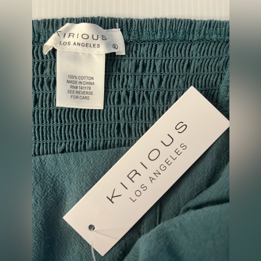 Kirious Long Sleeve 100% Textured Washed Cotton Crop Top - Teal - Picture 10 of 10